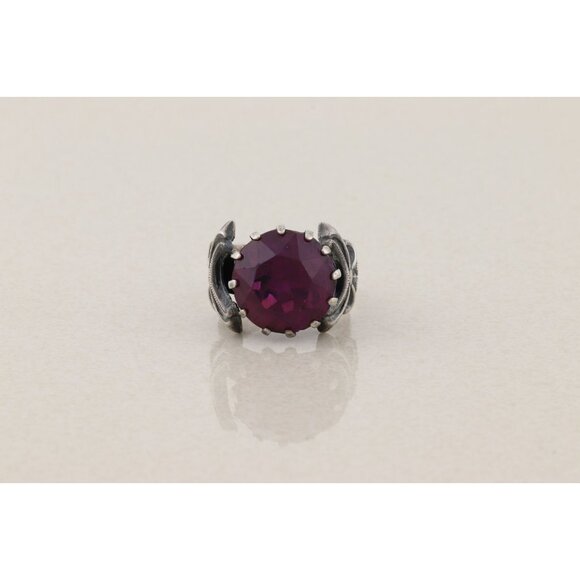 Sterling Silver Vintage Purple Cubic Zirconia Bow on Sides Ring Size 7 1/2 Adjus - Picture 2 of 9